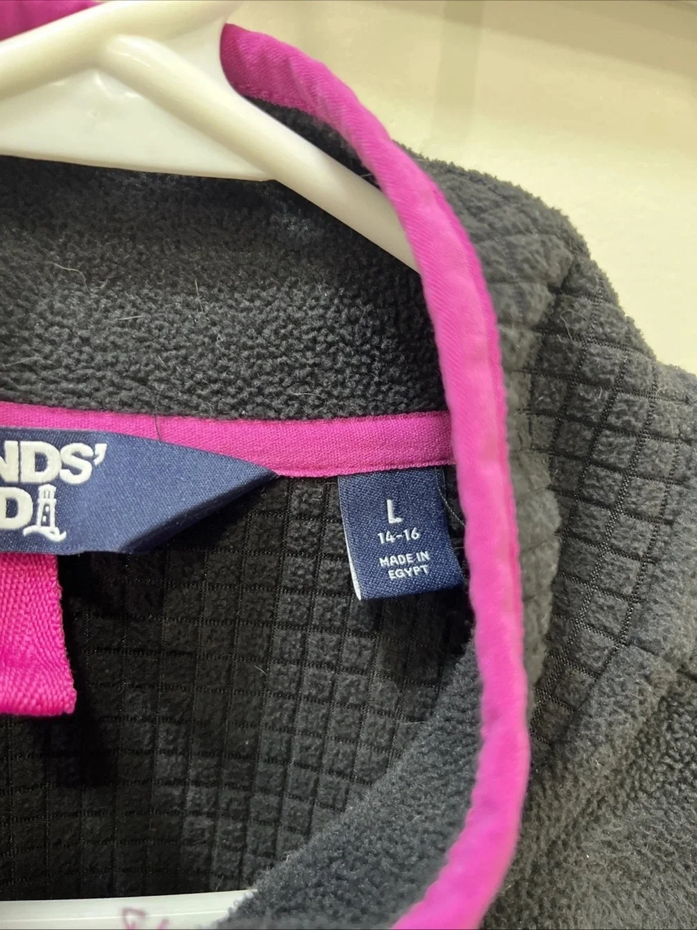 Lands' End Black Fleece Jacket with Pink Trim